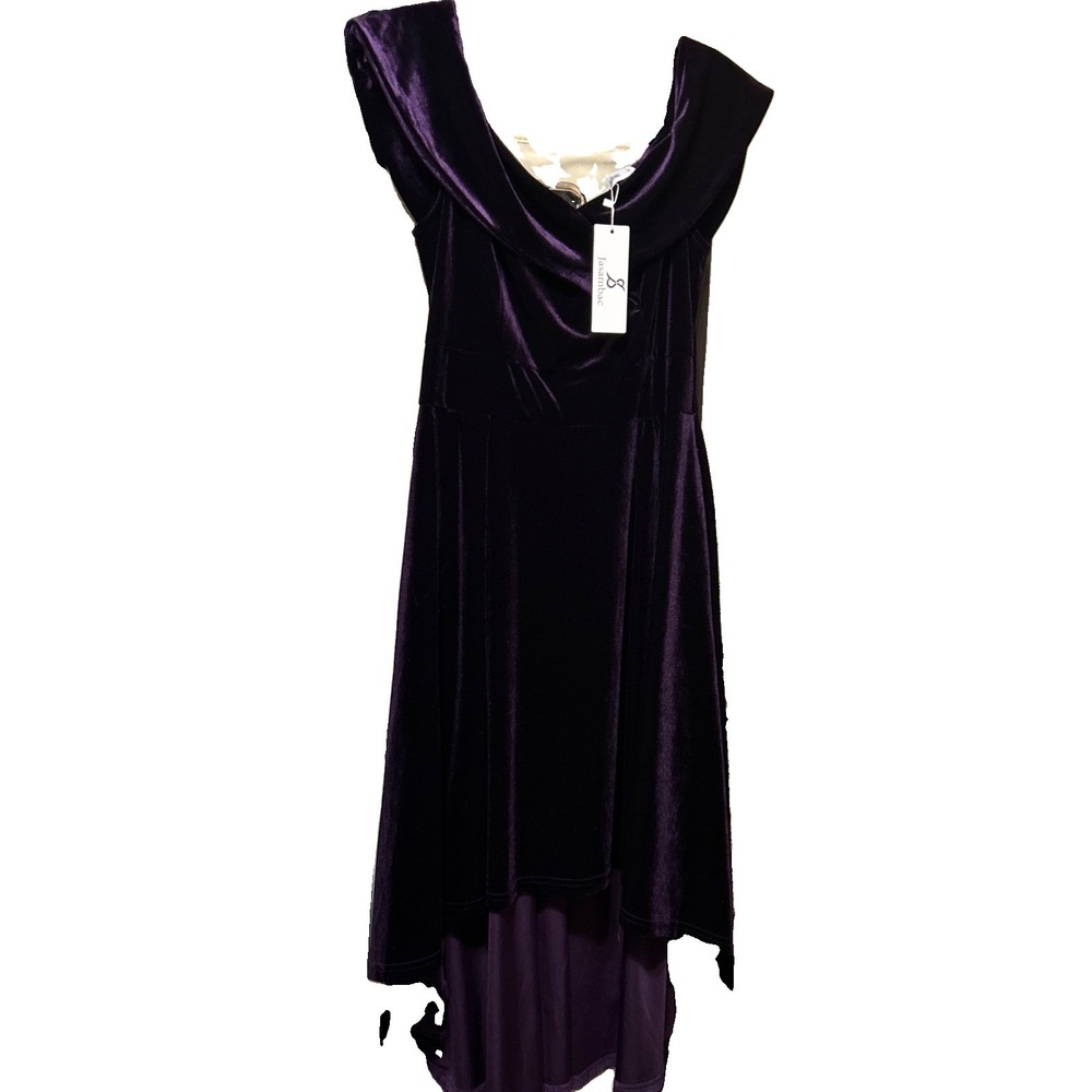 women's purple velvet off shoulder pleated zip sleeveless knee length dress XL
